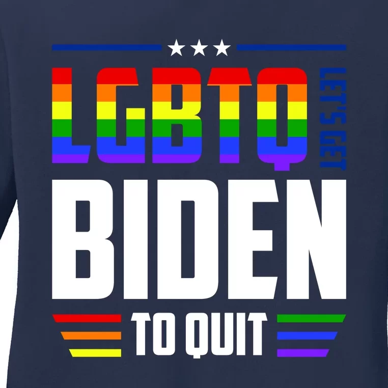 Funny Anti Biden LGBTQ Lets Get Biden To Quit Ladies Long Sleeve Shirt