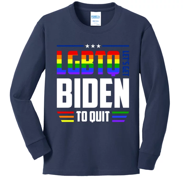 Funny Anti Biden LGBTQ Lets Get Biden To Quit Kids Long Sleeve Shirt