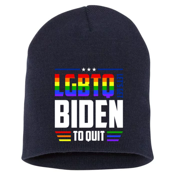 Funny Anti Biden LGBTQ Lets Get Biden To Quit Short Acrylic Beanie