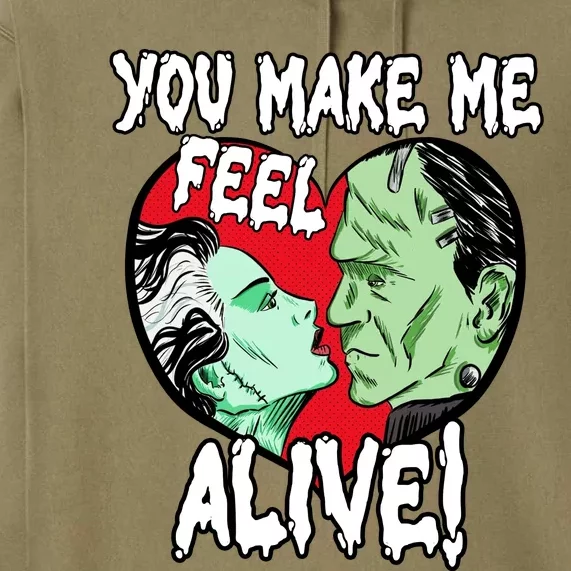 Frankenstei!N And Bride Horror Valentine You Make Me Feel Alive Premium Hoodie