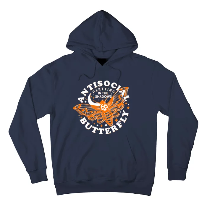 Funny Antisocial Butterfly Moth Partying In The Shadows Hoodie