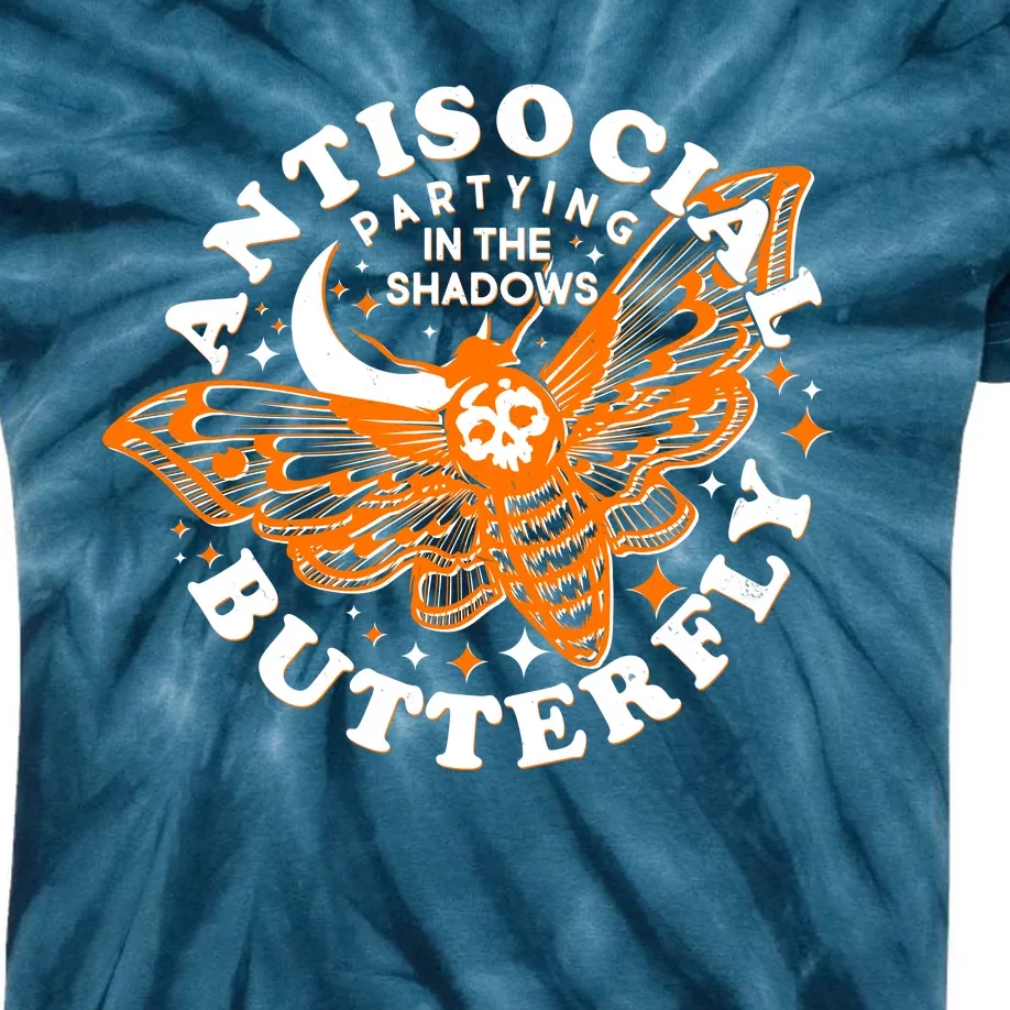 Funny Antisocial Butterfly Moth Partying In The Shadows Kids Tie-Dye T-Shirt