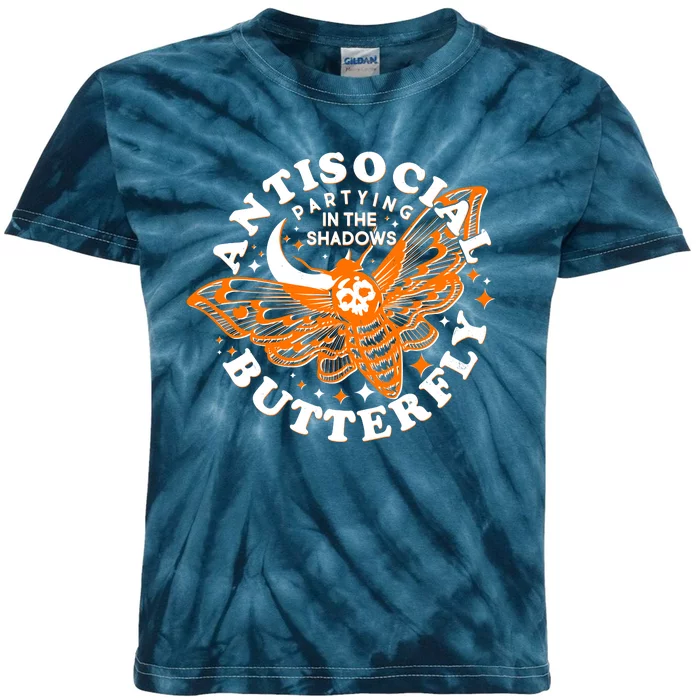 Funny Antisocial Butterfly Moth Partying In The Shadows Kids Tie-Dye T-Shirt