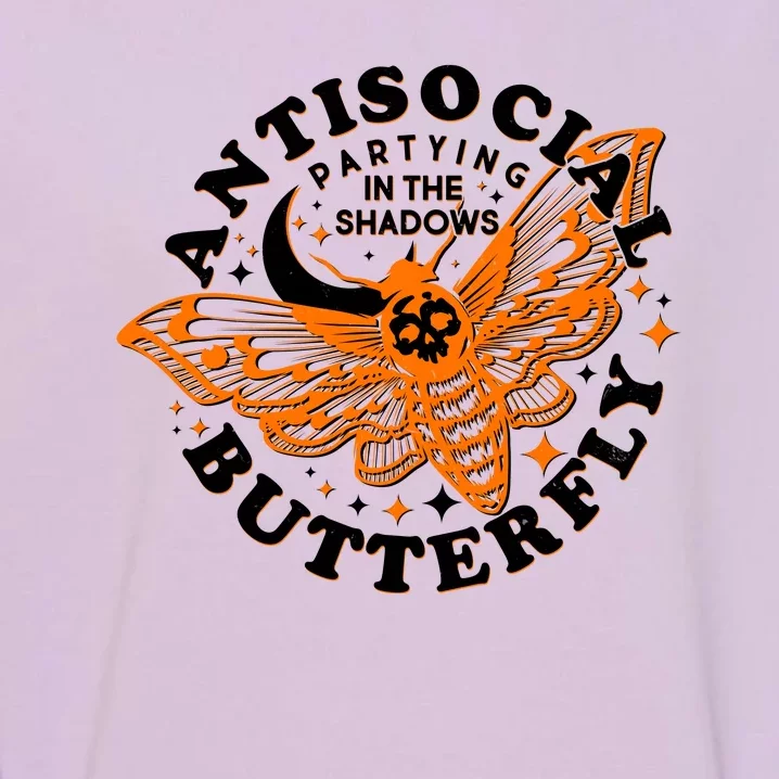 Funny Antisocial Butterfly Moth Partying In The Shadows Garment-Dyed Sweatshirt