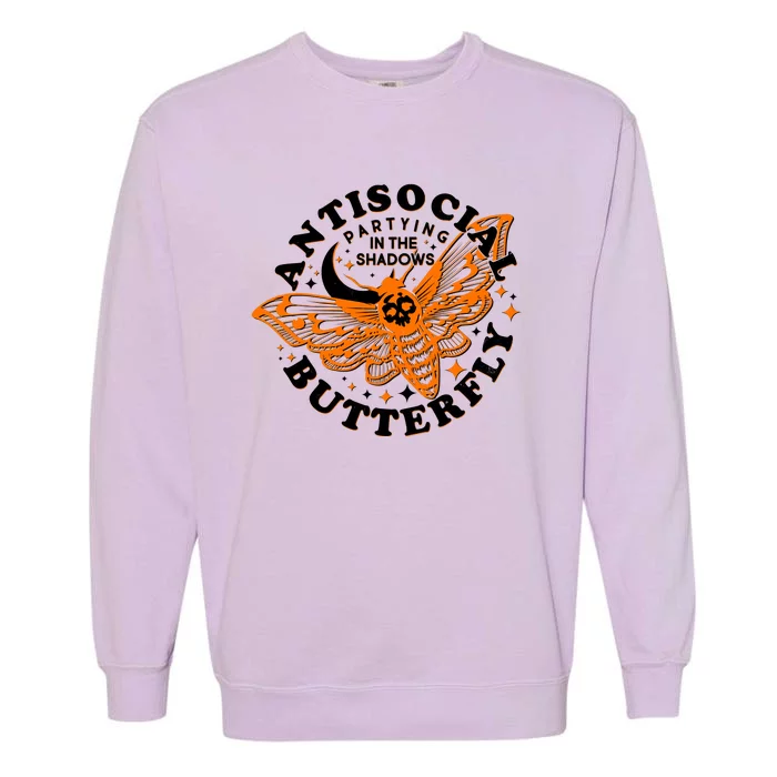 Funny Antisocial Butterfly Moth Partying In The Shadows Garment-Dyed Sweatshirt