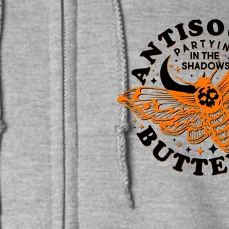 Funny Antisocial Butterfly Moth Partying In The Shadows Full Zip Hoodie