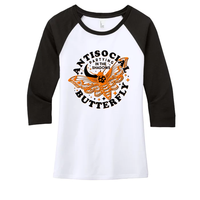 Funny Antisocial Butterfly Moth Partying In The Shadows Women's Tri-Blend 3/4-Sleeve Raglan Shirt