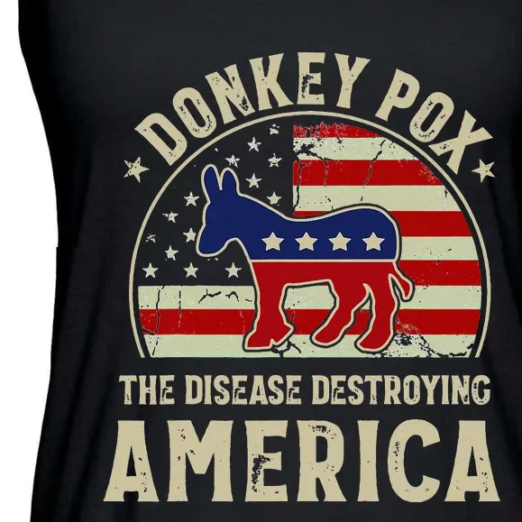 Funny Anti Biden Donkey Pox The Disease Destroying America Ladies Essential Flowy Tank