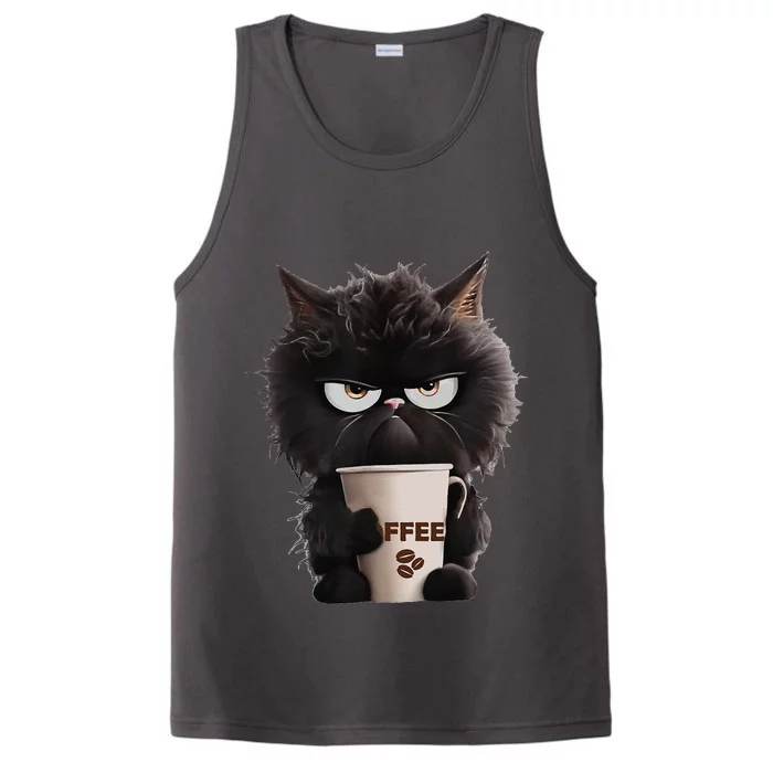 Funny Angry Black Cat Drinking Coffee Loves Coffee Pet Performance Tank