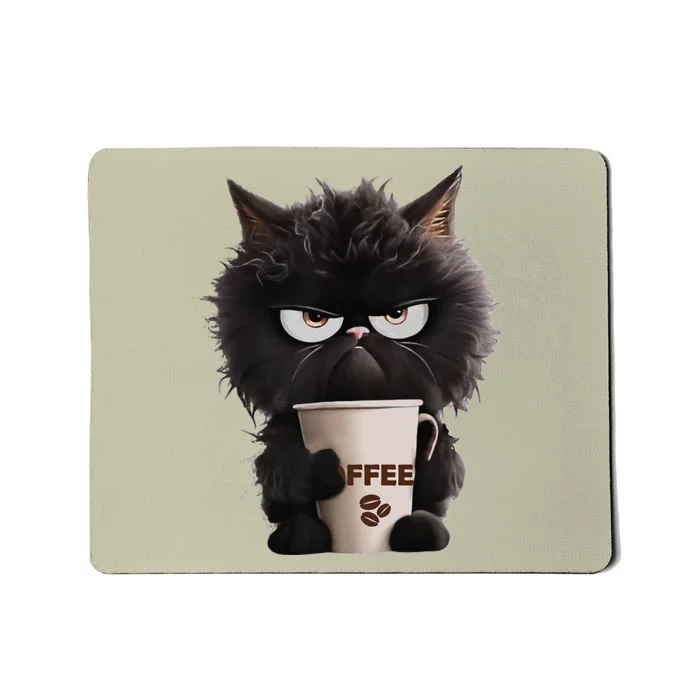 Funny Angry Black Cat Drinking Coffee Loves Coffee Pet Mousepad