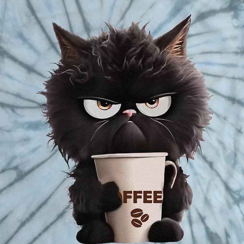 Funny Angry Black Cat Drinking Coffee Loves Coffee Pet Tie-Dye T-Shirt