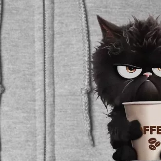 Funny Angry Black Cat Drinking Coffee Loves Coffee Pet Full Zip Hoodie