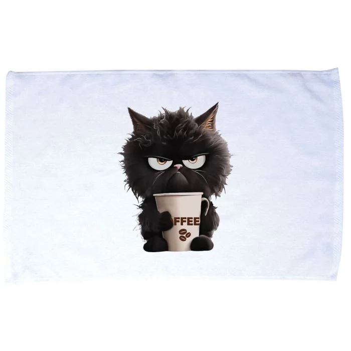 Funny Angry Black Cat Drinking Coffee Loves Coffee Pet Microfiber Hand Towel