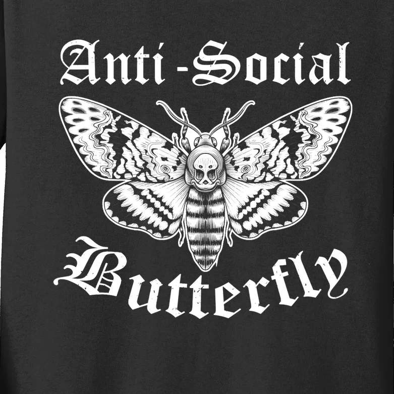 Funny Antisocial Butterfly Design, Introvert Humor Kids Long Sleeve Shirt