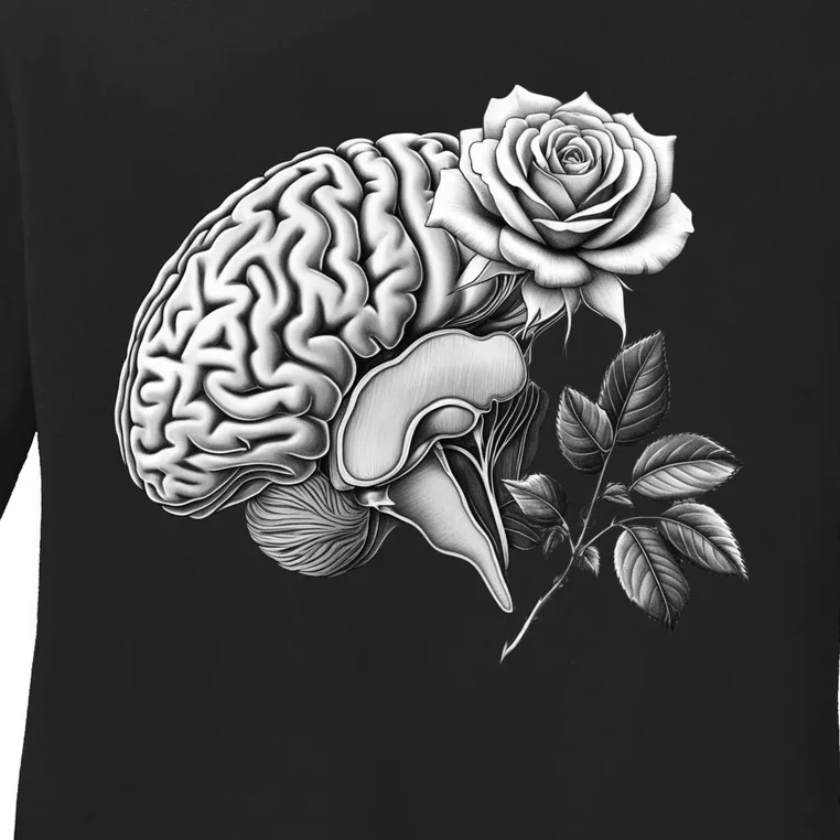 Floral Anatomical Brain Blooming Thoughts Ladies Long Sleeve Shirt