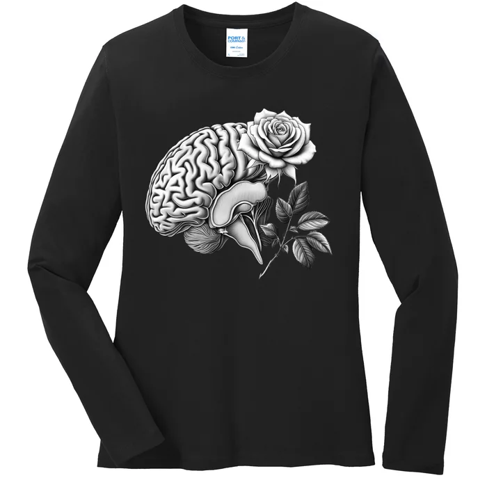 Floral Anatomical Brain Blooming Thoughts Ladies Long Sleeve Shirt