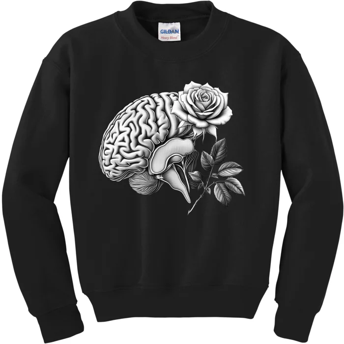 Floral Anatomical Brain Blooming Thoughts Kids Sweatshirt