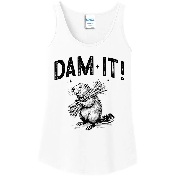 Funny Animal Beaver Dam It Ladies Essential Tank