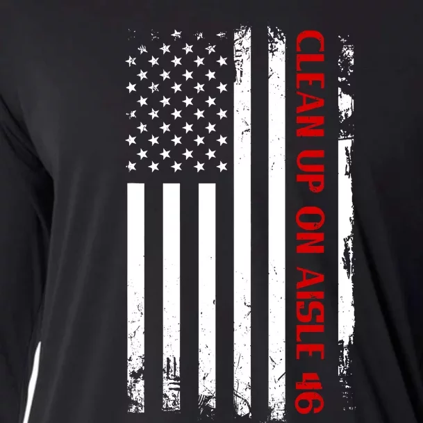 Funny Anti Biden Clean Up On Aisle 46 America Flag Cooling Performance Long Sleeve Crew