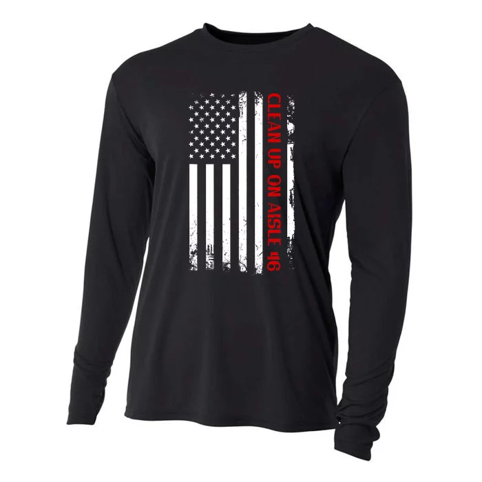 Funny Anti Biden Clean Up On Aisle 46 America Flag Cooling Performance Long Sleeve Crew