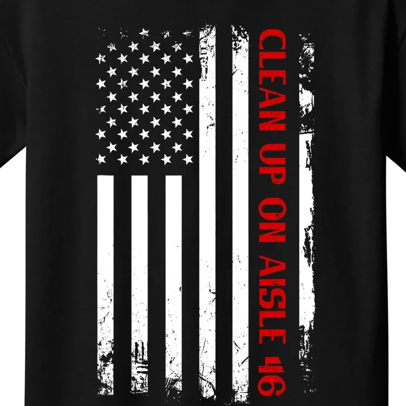 Funny Anti Biden Clean Up On Aisle 46 America Flag Kids T-Shirt