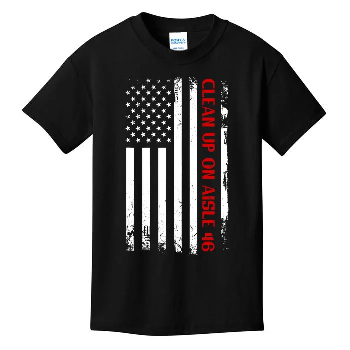 Funny Anti Biden Clean Up On Aisle 46 America Flag Kids T-Shirt