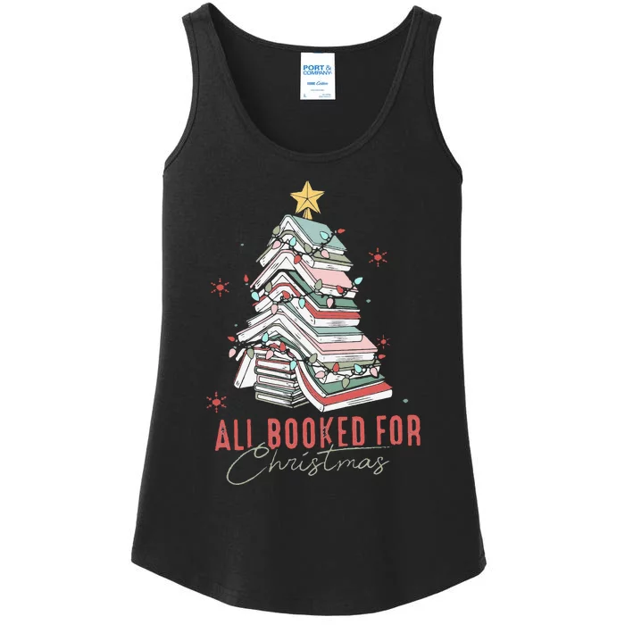 Funny All Booked For Christmas Book Tree Christmas Xmas Lights Gift Ladies Essential Tank