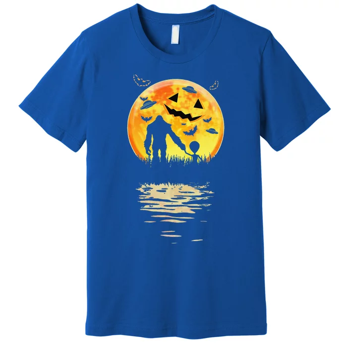 Funny Alien Bigfoot Moon Sasquatch UFO Halloween Costume Tee Premium T-Shirt