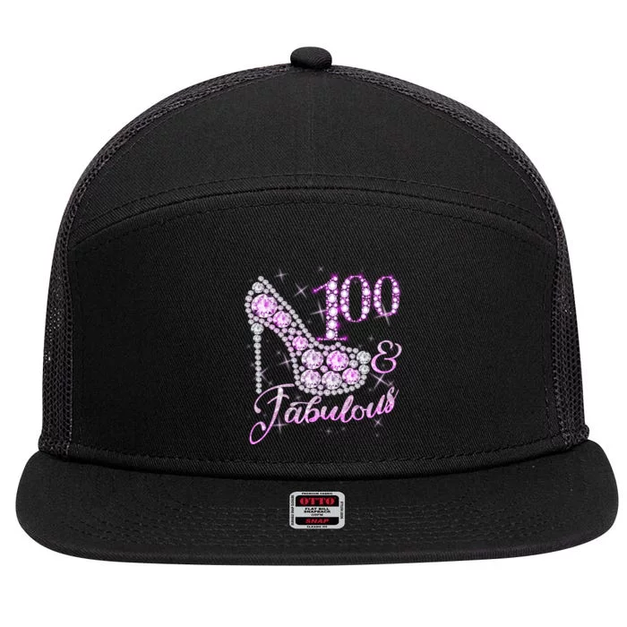 Fabulous & 100 Sparkly Shiny Heel 100th Birthday 7 Panel Mesh Trucker Snapback Hat