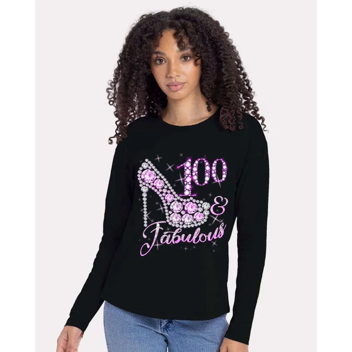 Fabulous & 100 Sparkly Shiny Heel 100th Birthday Womens Cotton Relaxed Long Sleeve T-Shirt