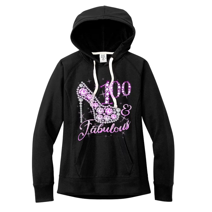 Fabulous & 100 Sparkly Shiny Heel 100th Birthday Women's Fleece Hoodie