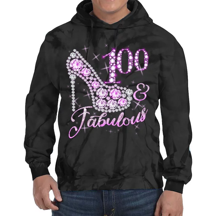 Fabulous & 100 Sparkly Shiny Heel 100th Birthday Tie Dye Hoodie