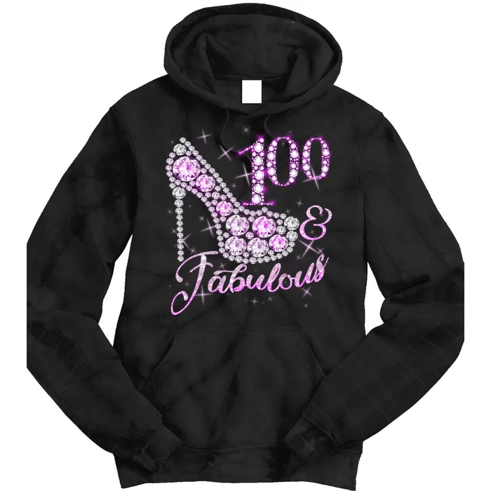 Fabulous & 100 Sparkly Shiny Heel 100th Birthday Tie Dye Hoodie