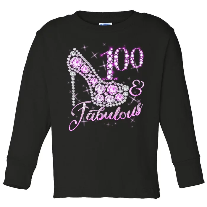 Fabulous & 100 Sparkly Shiny Heel 100th Birthday Toddler Long Sleeve Shirt