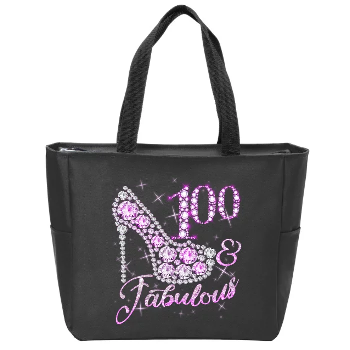 Fabulous & 100 Sparkly Shiny Heel 100th Birthday Zip Tote Bag