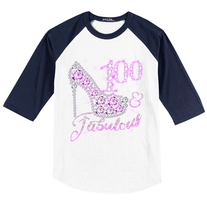 Fabulous & 100 Sparkly Shiny Heel 100th Birthday Baseball Sleeve Shirt