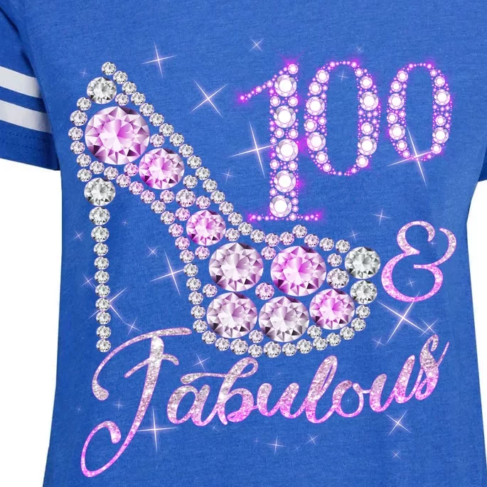 Fabulous & 100 Sparkly Shiny Heel 100th Birthday Enza Ladies Jersey Football T-Shirt