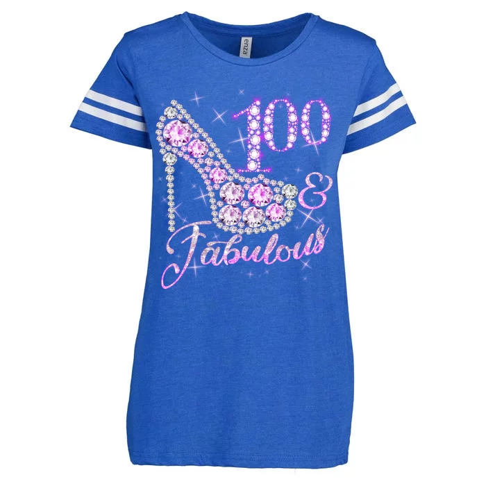 Fabulous & 100 Sparkly Shiny Heel 100th Birthday Enza Ladies Jersey Football T-Shirt