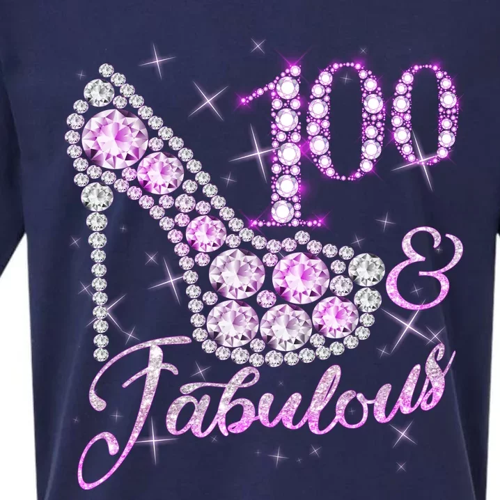 Fabulous & 100 Sparkly Shiny Heel 100th Birthday Sueded Cloud Jersey T-Shirt