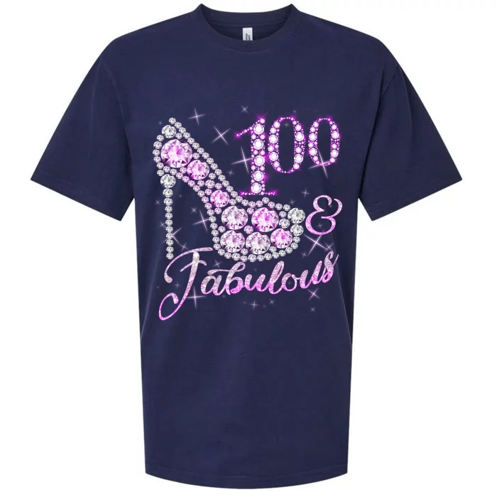 Fabulous & 100 Sparkly Shiny Heel 100th Birthday Sueded Cloud Jersey T-Shirt