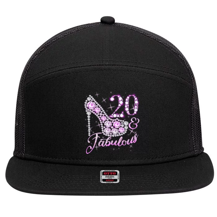 Fabulous & 20 Sparkly Shiny Heel 20th Birthday 7 Panel Mesh Trucker Snapback Hat