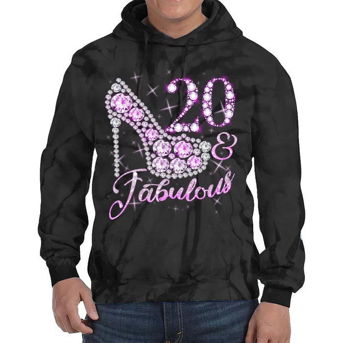 Fabulous & 20 Sparkly Shiny Heel 20th Birthday Tie Dye Hoodie