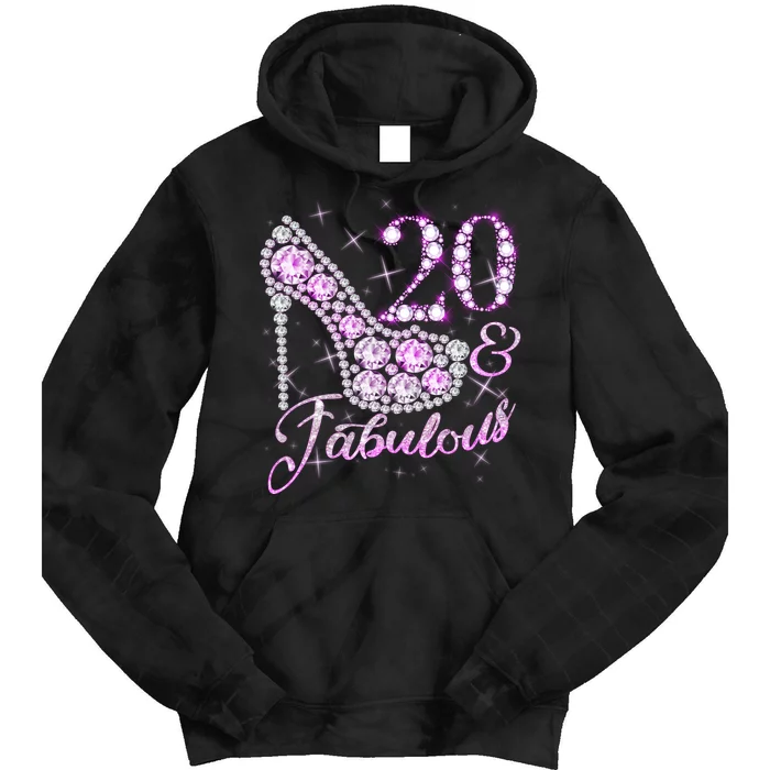 Fabulous & 20 Sparkly Shiny Heel 20th Birthday Tie Dye Hoodie