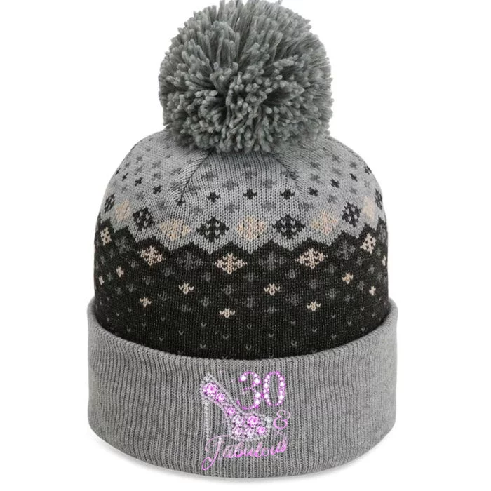 Fabulous & 30 Sparkly Shiny Heel 30th Birthday The Baniff Cuffed Pom Beanie