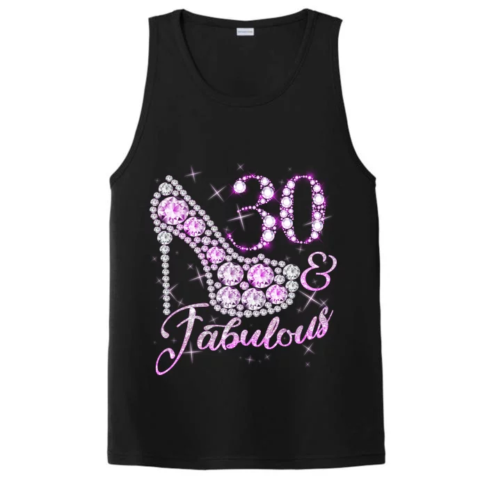 Fabulous & 30 Sparkly Shiny Heel 30th Birthday Performance Tank