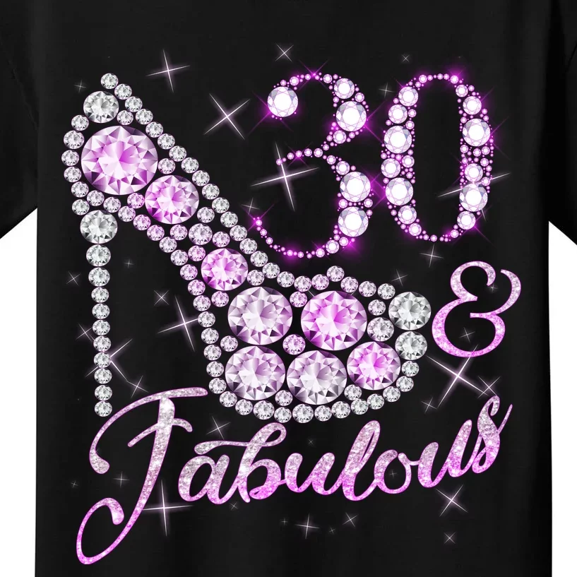 Fabulous & 30 Sparkly Shiny Heel 30th Birthday Kids T-Shirt