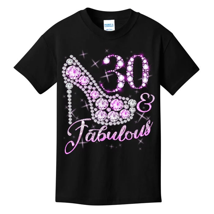 Fabulous & 30 Sparkly Shiny Heel 30th Birthday Kids T-Shirt