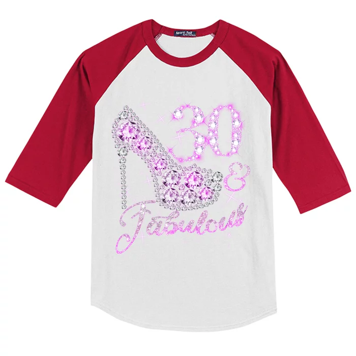 Fabulous & 30 Sparkly Shiny Heel 30th Birthday Kids Colorblock Raglan Jersey