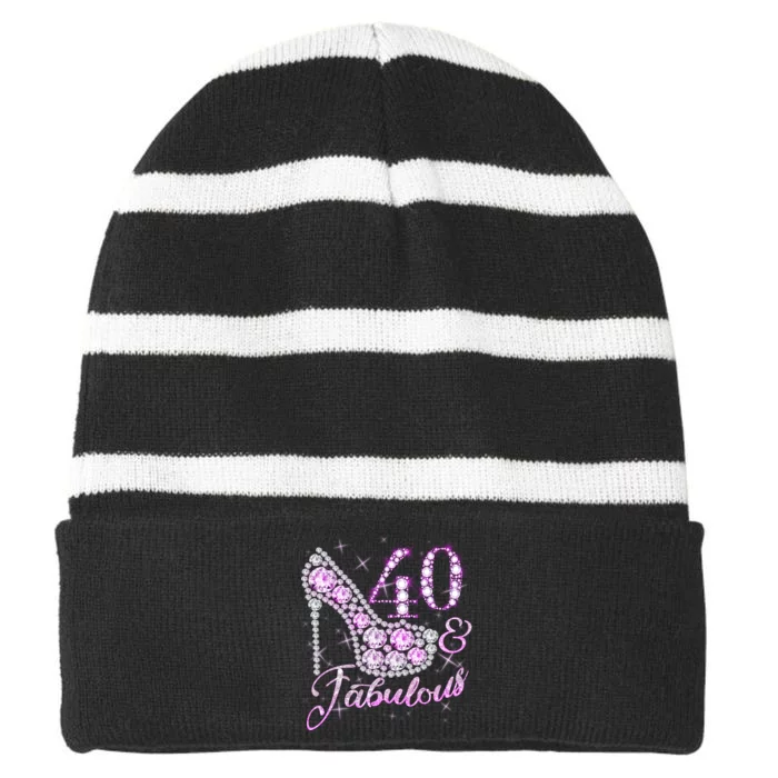 Fabulous & 40 Sparkly Shiny Heel 40th Birthday Striped Beanie with Solid Band