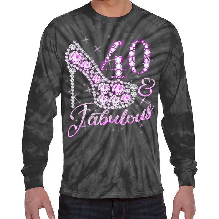 Fabulous & 40 Sparkly Shiny Heel 40th Birthday Tie-Dye Long Sleeve Shirt